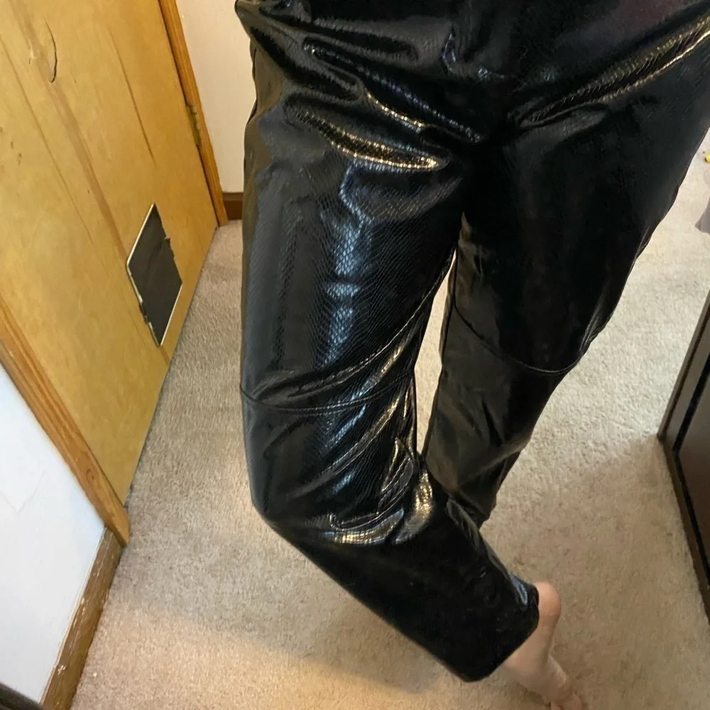 1980s Black Snake Skin Pleather High Waisted Pants